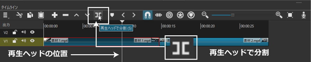 再生ヘッドで分割